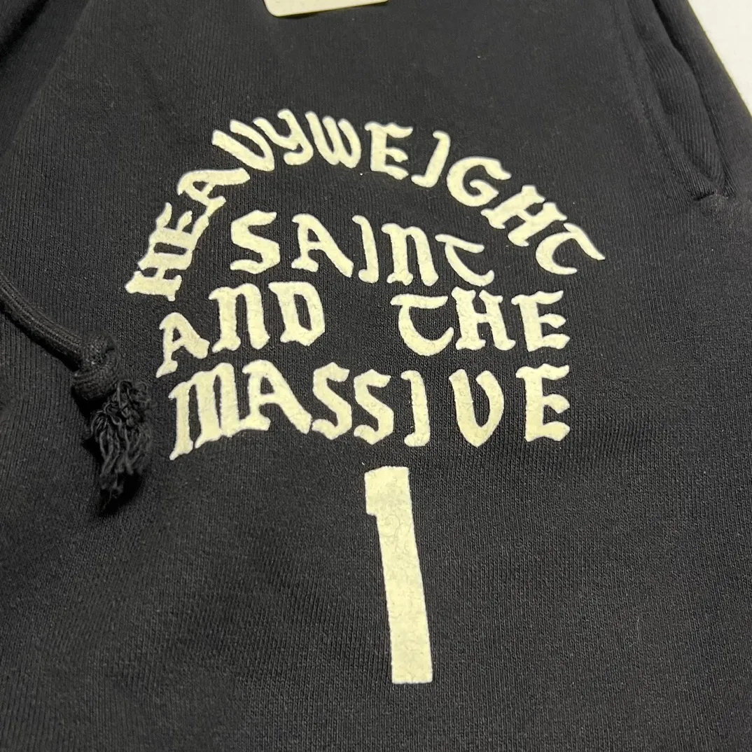 SAINT Mxxxxxx SWT PNT/IT'S SAINT/BLK flocked sweatpants black S-X ⚠️Attention: important points: this is flocking printing, not glue or crack paste. Don't buy what you see in the picture. Electrostatic flocking printing technology. Correct accessories. Fruit main mark/little angel anti-counterfeiting mark.